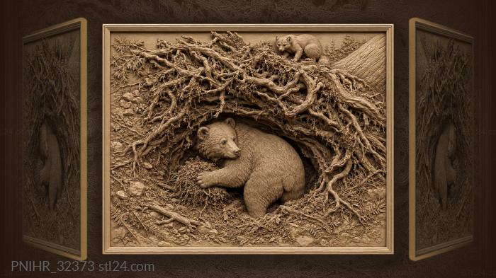 Bear entering den with moss 3d STL model