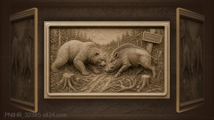 Forest duel bear and boar 3d STL model