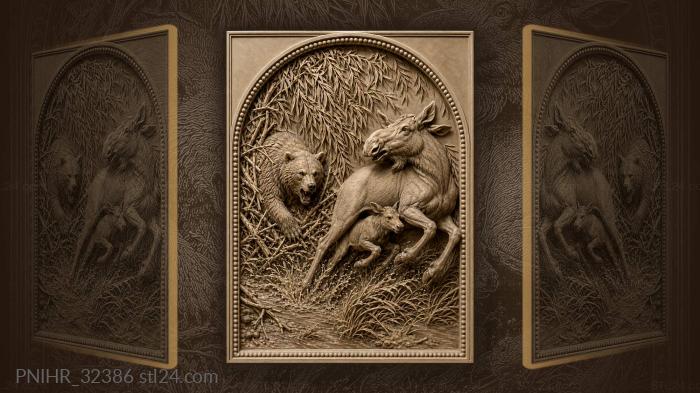 Moose cow and calf flee the bear 3d STL model