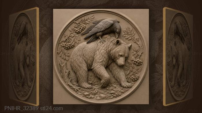 Raven whispering in a bear ear 3d STL model