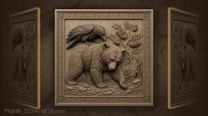 Bear pacing with a raven on his shoulders 3d STL model