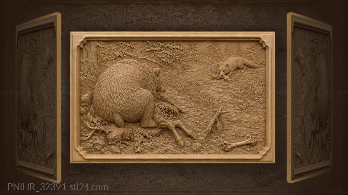Fox stealing a scrap from a bear 3d STL model