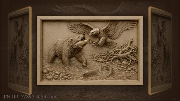 Sea eagle swooping at the bear salmon 3d STL model