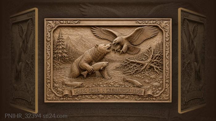 Bear defending a salmon from the eagle 3d STL model