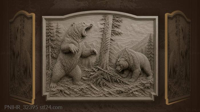 Bear fight in the forest 3d STL model