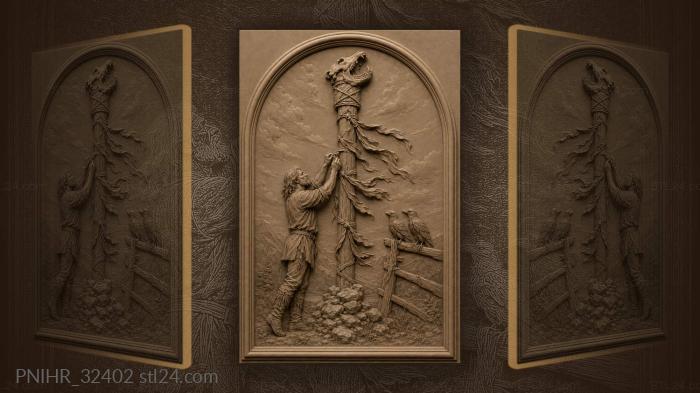 Man ties a ribbon to skull pole 3d STL model