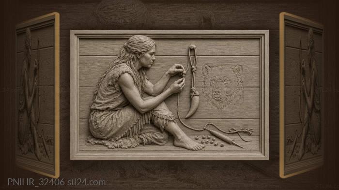 Craftswoman fastens dangling fang with bead 3d STL model