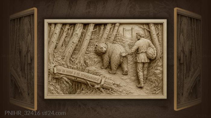 Bear leads traveler through the forest 3d STL model