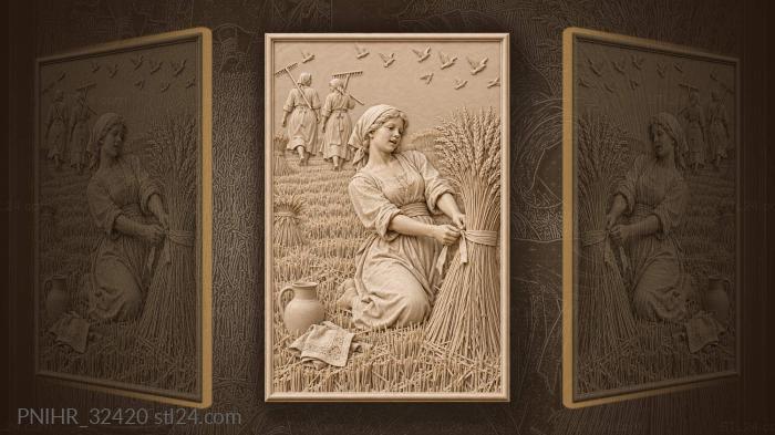 Last sheaf harvest girl countryside 3d STL model