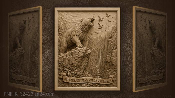 Roaring bear above deep gorge 3d STL model