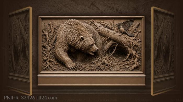Bristling bear guarding his den mouth 3d STL model