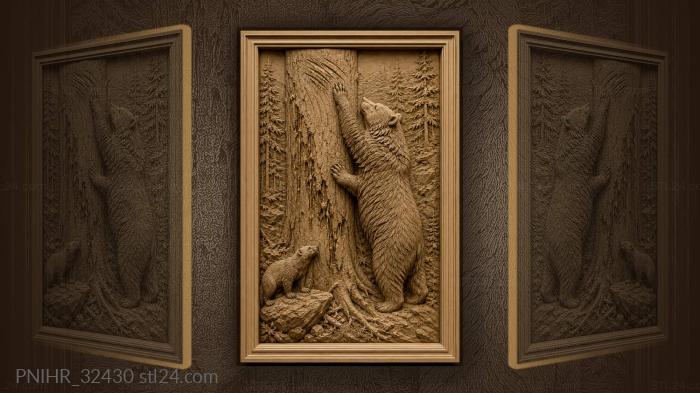 Bear stretching toward older marks on spruce 3d STL model
