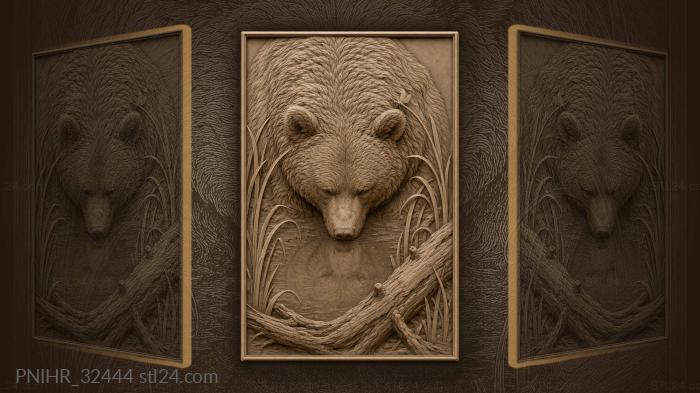 Bear finds his reflection in the pool 3d STL model