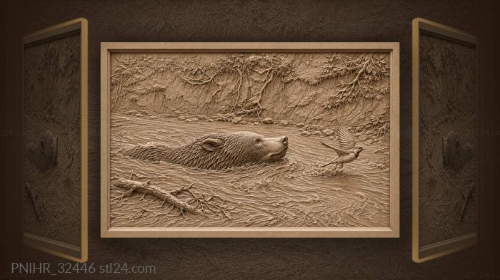 Bear swimming strong river current 3d STL model