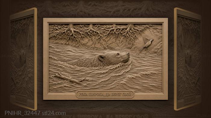 Bear swims strong river current 3d STL model