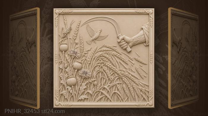 Harvest sickle cutting golden grain 3d STL model