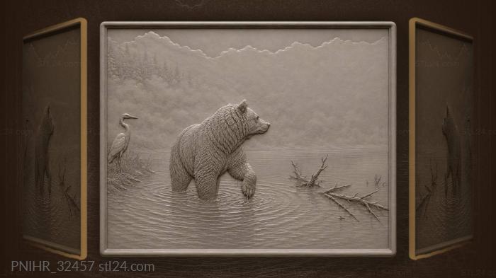 Bear wades into a lake at dawn 3d STL model