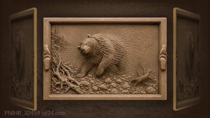 Drenched bear spins beside fleeing grouse 3d STL model