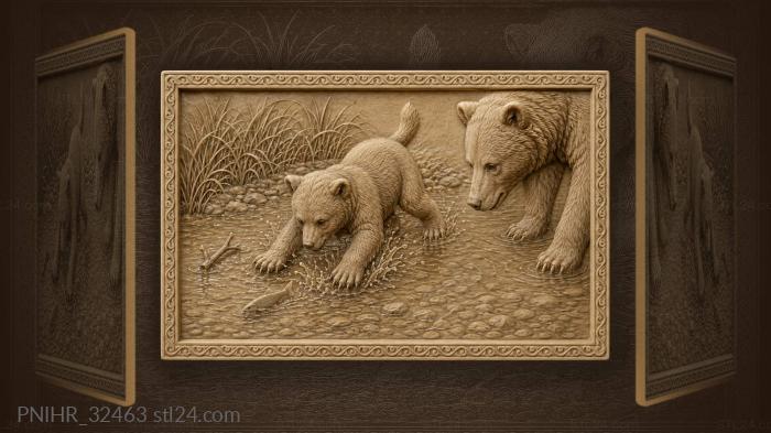 Playful cub chasing minnow shoal 3d STL model