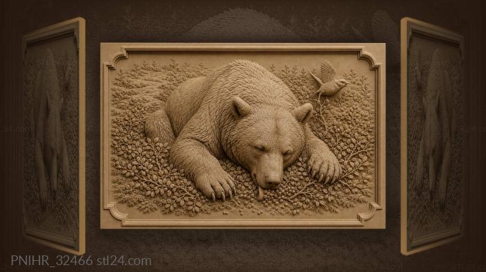 Hungry bear strips berries from pinned stems 3d STL model