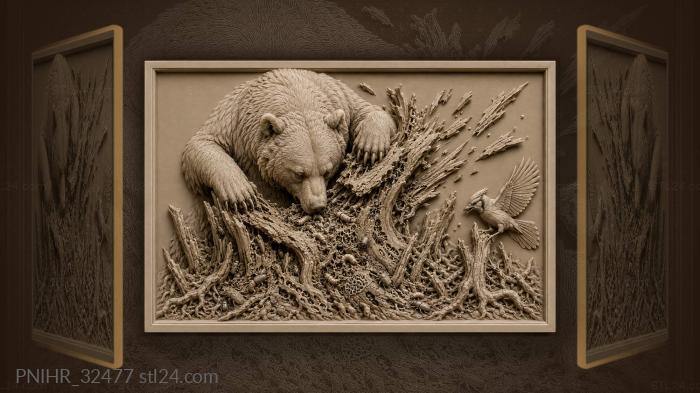 Bear demolishes old tree stump 3d STL model