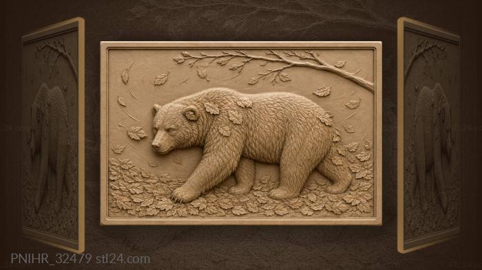 Bear walks through falling autumn leaves 3d STL model