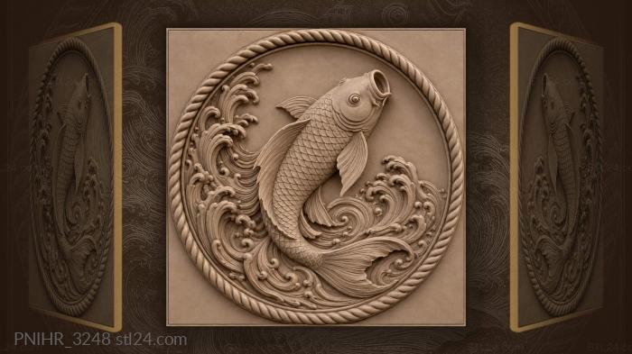 Koi with open mouth in currents 3d STL model