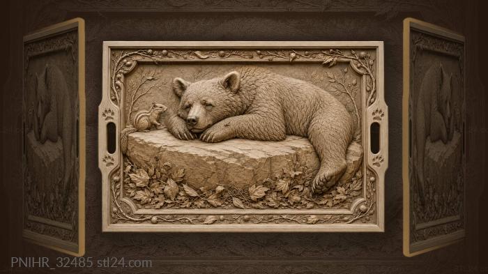 Bear sprawls on a sun-warmed boulder 3d STL model