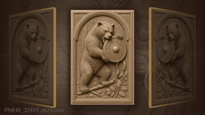 Bear with shield defiant warning 3d STL model