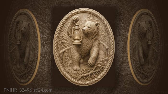 Bear lights the forest path with lantern 3d STL model
