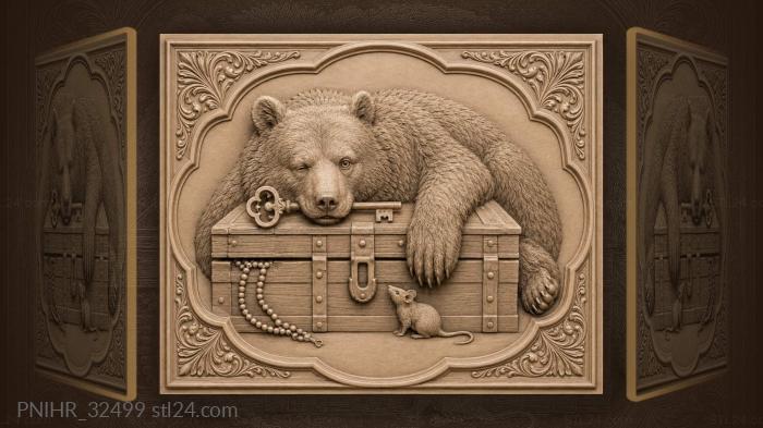 Watchful bear guards chest from curious mouse 3d STL model