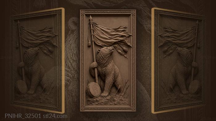 Bear holds banner above the war drum 3d STL model