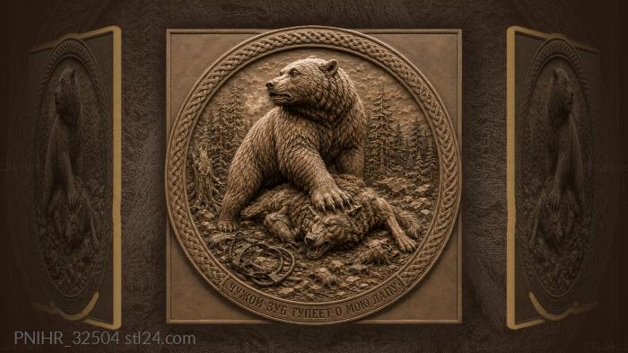 Dominant bear overcomes wolf before the treeline 3d STL model