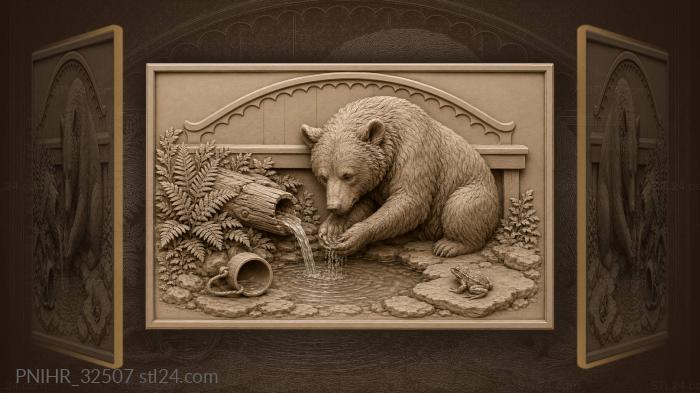 Bear cups water from the spring 3d STL model