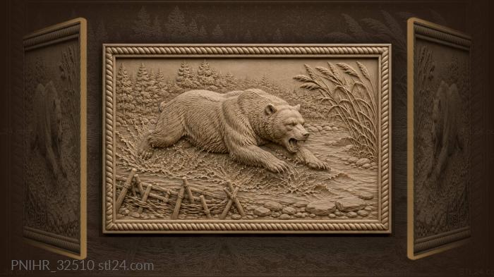 Galloping bear crossing shallow river 3d STL model