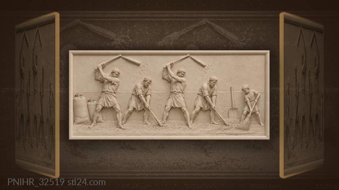 Four flails and a boy with besom 3d STL model