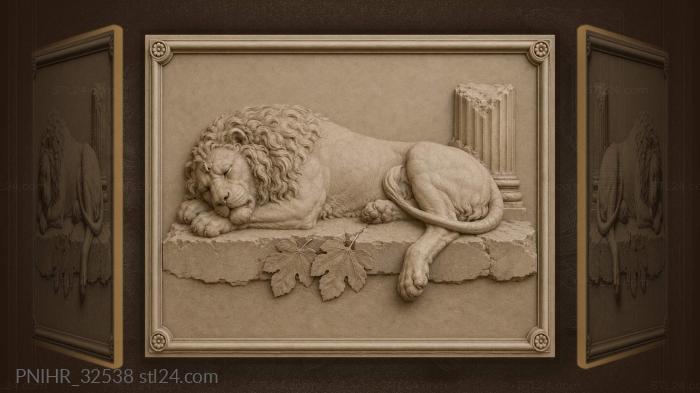 Moth settles on lion beside fallen column 3d STL model