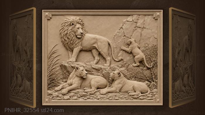 Lion pride emerges from the rocks 3d STL model