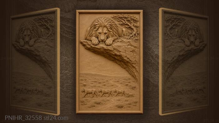 Lion rests above the prowling lionesses 3d STL model