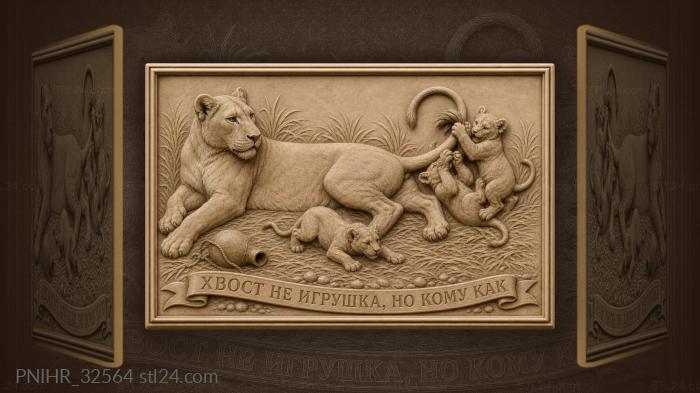 Lioness with playful cubs hunting 3d STL model