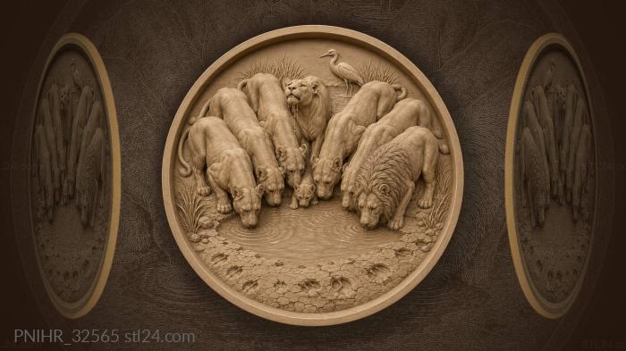Pride of lions at waterhole 3d STL model