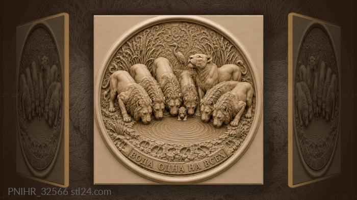 Lions drinking at the waterhole 3d STL model