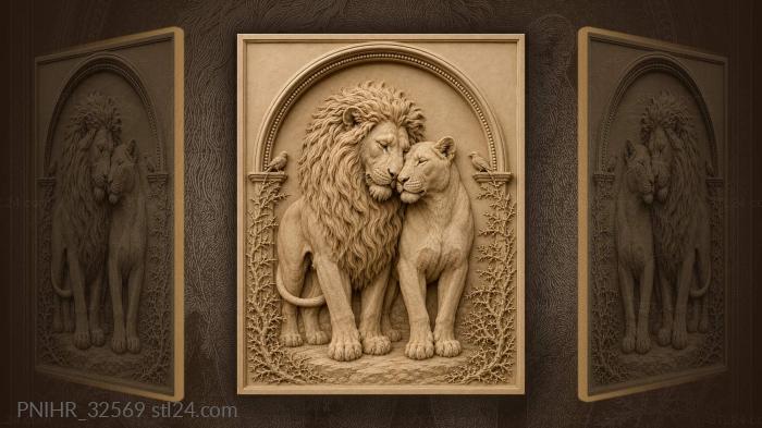 Lion nuzzles his mate beneath songbirds 3d STL model