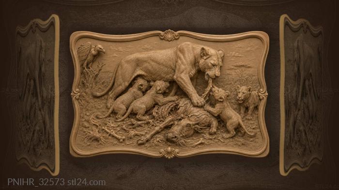 Lioness with cubs at the kill 3d STL model