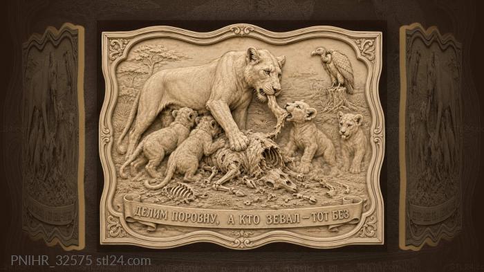 Lioness sharing kill with cubs 3d STL model