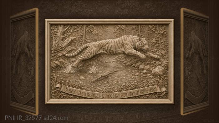 Tiger leaps across forest stream 3d STL model