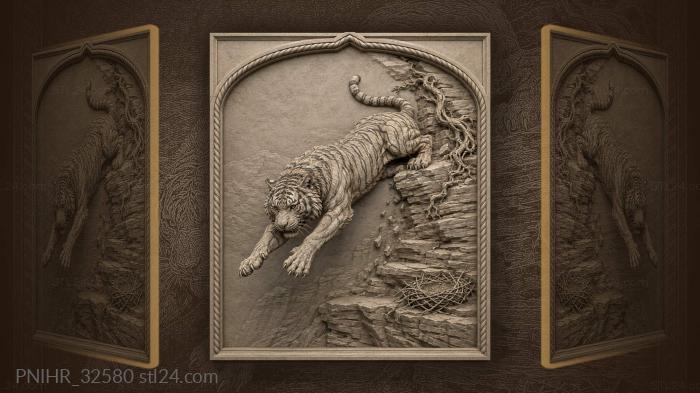 Tiger leap from rocky cliff 3d STL model