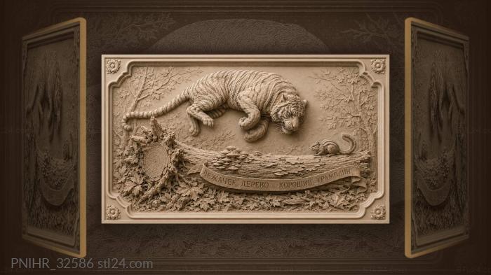 Airborne tiger startles a chipmunk on the log 3d STL model