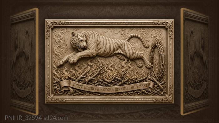 Tiger leaps burning brushwood danger 3d STL model