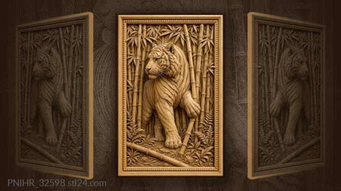 Tiger pushes bamboo aside midstep 3d STL model